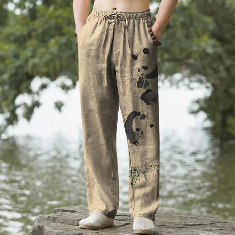 Buddha Stones Spodnie męskie zwężane z kieszeniami i wzorem pandy z bambusa i bawełny - Dębnik - US/UK/AU50, EU60 (5XL) - image 6