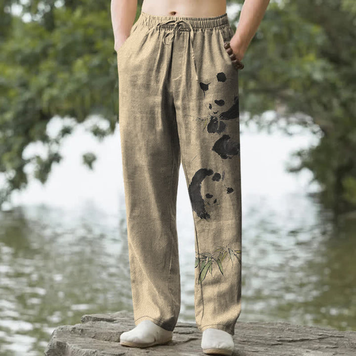 Buddha Stones Spodnie męskie zwężane z kieszeniami i wzorem pandy z bambusa i bawełny - Dębnik - US/UK/AU50, EU60 (5XL) - image 6
