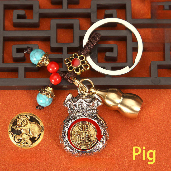 Buddha Stones Breloczki do kluczy z wirującą torebką z symbolem chińskiego zodiaku i fortuny - Świnia - image 19