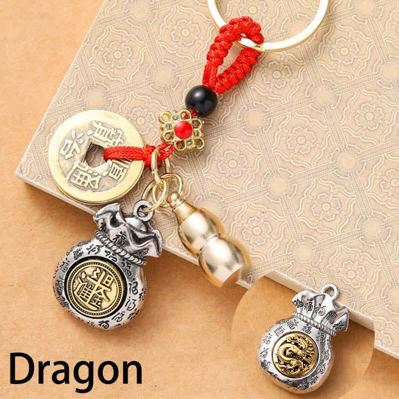 Buddha Stones Breloczki ochronne z czerwonego sznurka z chińskim znakiem zodiaku, monetami pięciu cesarzy - Smok - image 11