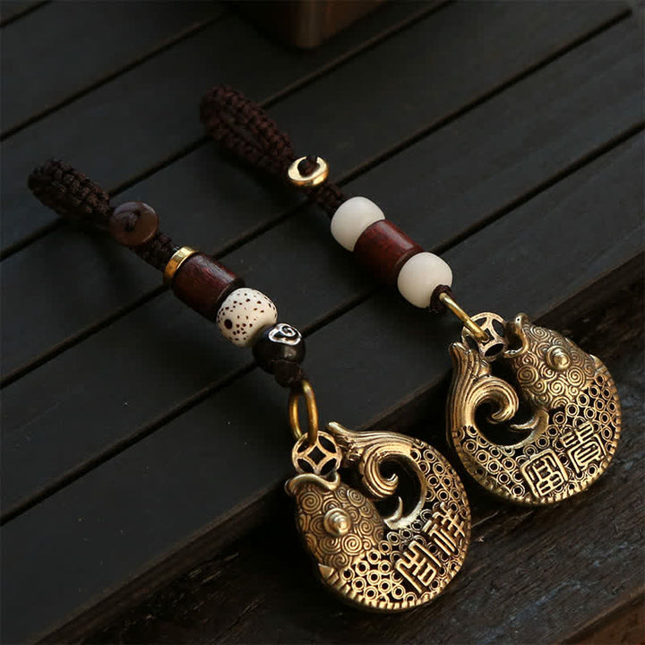 Buddha Stones Mosiężne, plecione, okrągłe breloki z zawieszkami w kształcie ryby Koi - image 13