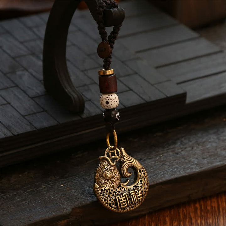 Buddha Stones Mosiężne, plecione, okrągłe breloki z zawieszkami w kształcie ryby Koi - Pomyślna lina chmurowa - image 10