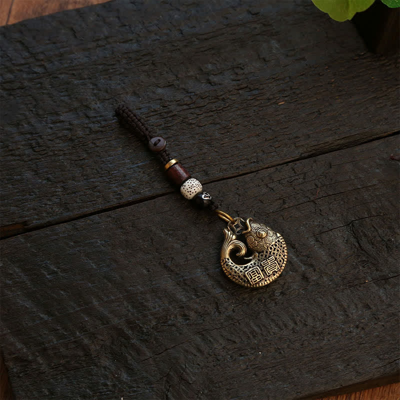 Buddha Stones Mosiężne, plecione, okrągłe breloki z zawieszkami w kształcie ryby Koi - image 11