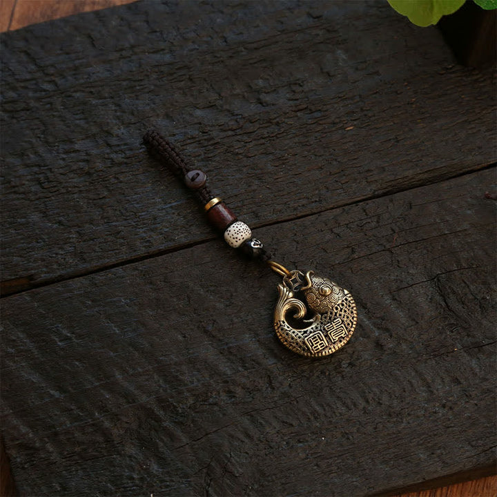 Buddha Stones Mosiężne, plecione, okrągłe breloki z zawieszkami w kształcie ryby Koi - image 11