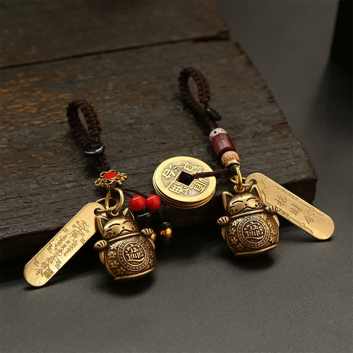 Buddha Stones Mosiężne chińskie monety z wizerunkiem kota szczęścia, breloczki do kluczy z symbolem bogactwa - image 12