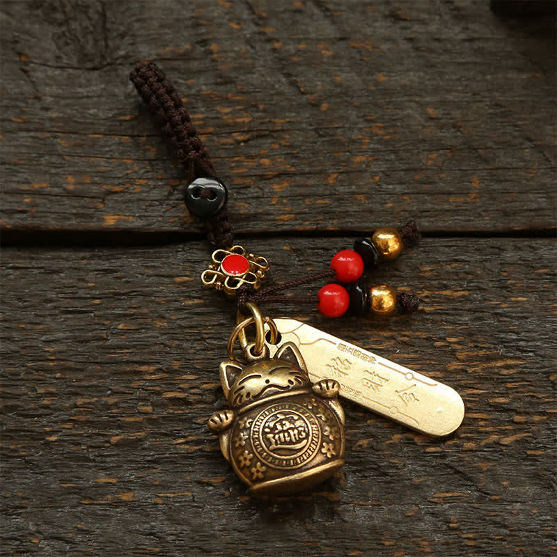 Buddha Stones Mosiężne chińskie monety z wizerunkiem kota szczęścia, breloczki do kluczy z symbolem bogactwa - Monety Red Beads - image 9