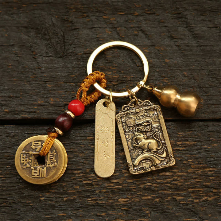 Buddha Stones Miedziane monety chińskiego zodiaku pięciu cesarzy, breloki ochronne z tykwy - Szczur - image 1
