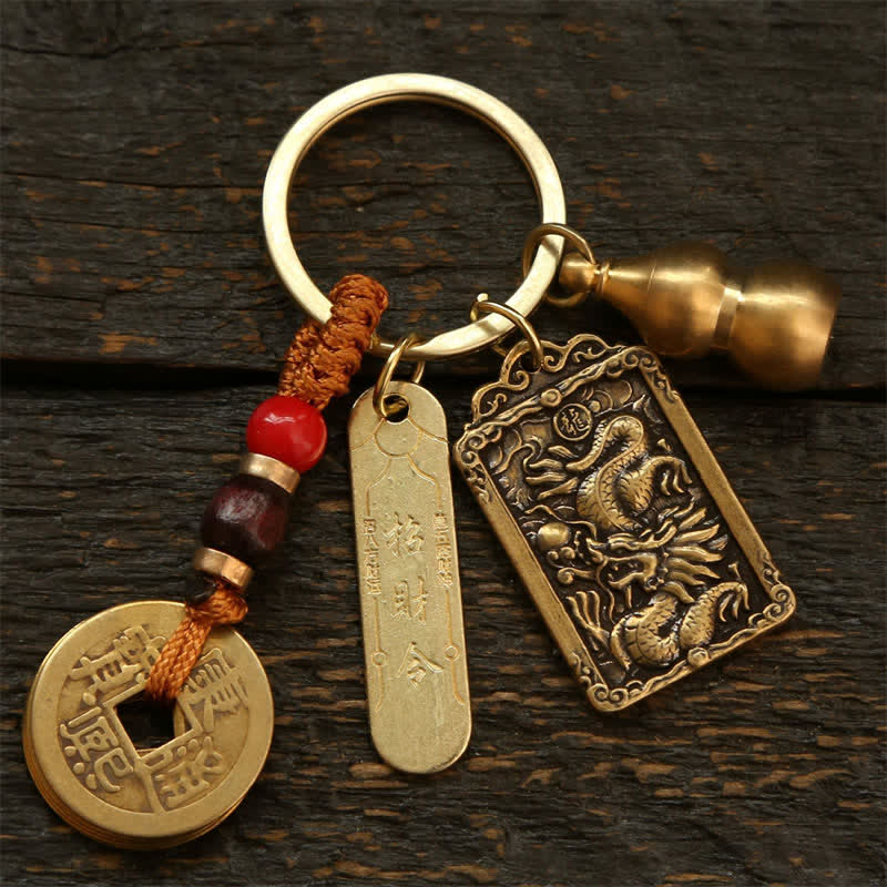 Buddha Stones Miedziane monety chińskiego zodiaku pięciu cesarzy, breloki ochronne z tykwy - Smok - image 10