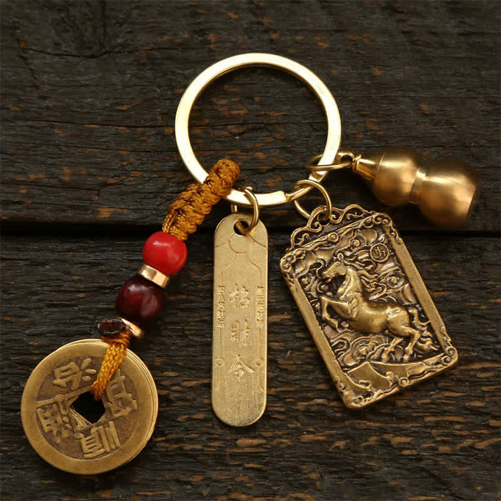 Buddha Stones Miedziane monety chińskiego zodiaku pięciu cesarzy, breloki ochronne z tykwy - Koń - image 13