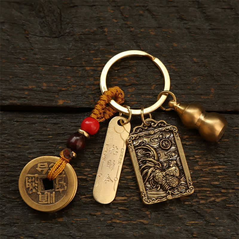 Buddha Stones Miedziane monety chińskiego zodiaku pięciu cesarzy, breloki ochronne z tykwy - Kogut - image 18
