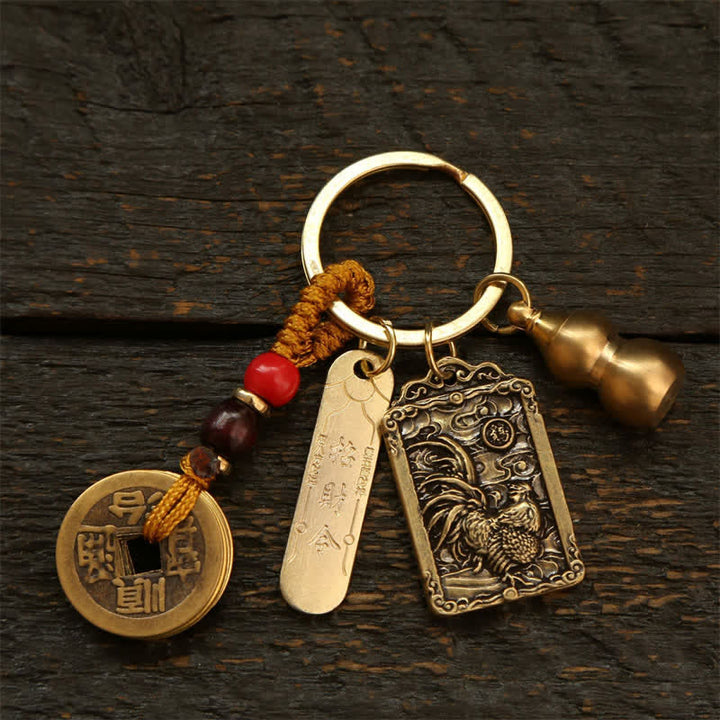 Buddha Stones Miedziane monety chińskiego zodiaku pięciu cesarzy, breloki ochronne z tykwy - Kogut - image 18
