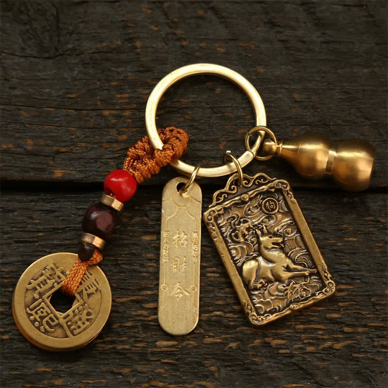 Buddha Stones Miedziane monety chińskiego zodiaku pięciu cesarzy, breloki ochronne z tykwy - Pies - image 19