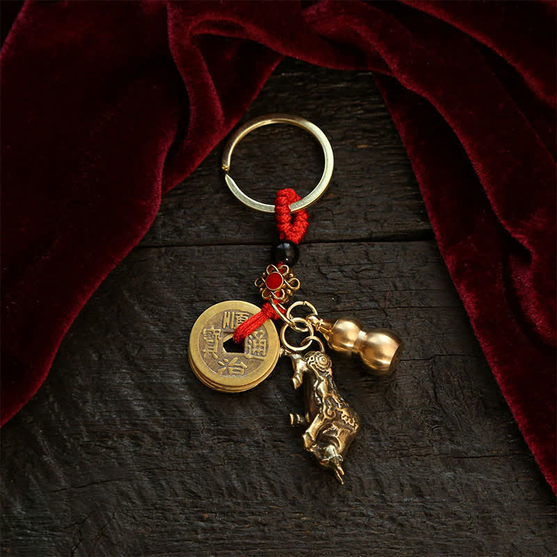 Buddha Stones Miedziane monety chińskiego zodiaku pięciu cesarzy, breloki z tykwy i bogactwa - Wół - image 2