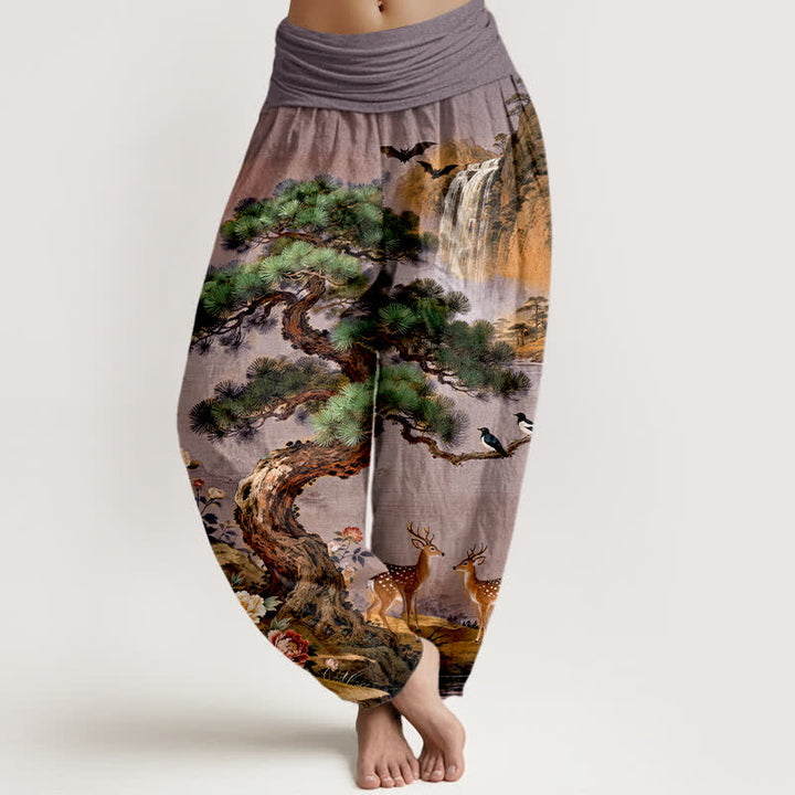 Buddha Stones Spodnie damskie typu harem z bawełny z wzorem jelenia górskiego i elastyczną talią - Indygo - US16, UK/AU20, EU48 (3XL) - image 5
