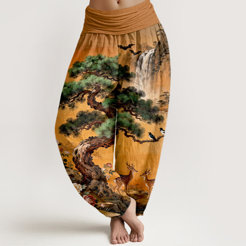 Buddha Stones Spodnie damskie typu harem z bawełny z wzorem jelenia górskiego i elastyczną talią - Peru - US16, UK/AU20, EU48 (3XL) - image 8