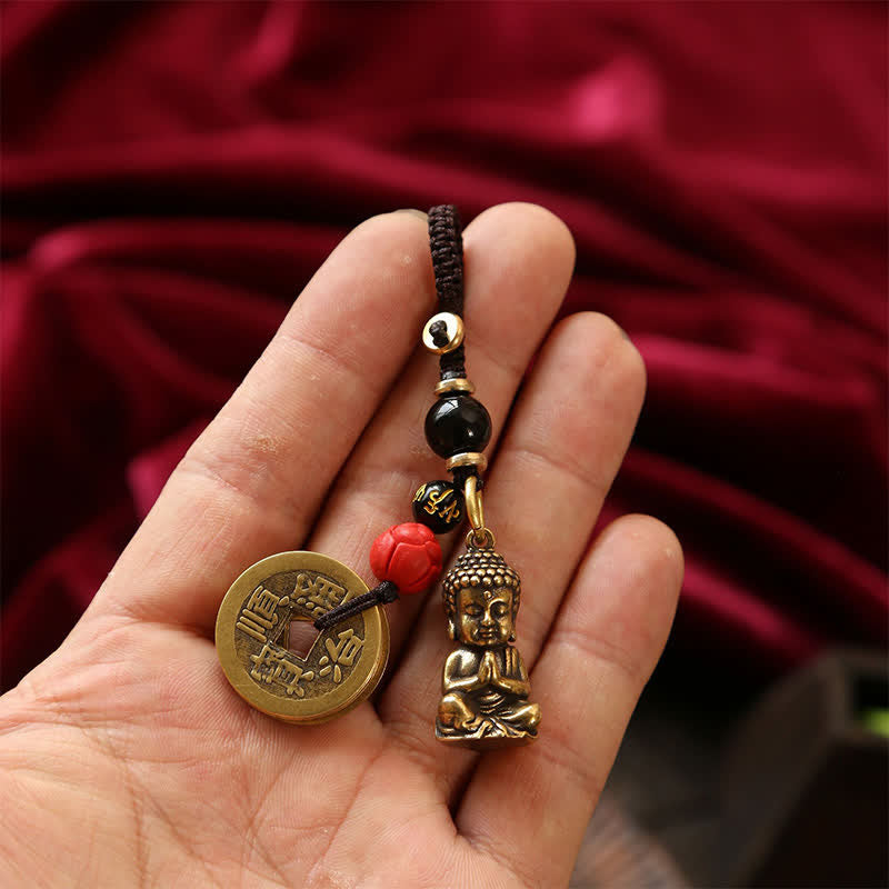 Buddha Stones Mosiężne monety Buddy z pięciu cesarzy, pleciony sznurek, breloki z wyrazem współczucia - image 15