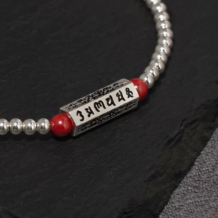Buddha Stones Bransoletka na kostkę mądrości Cinnabar Om Mani Padme Hum - image 3