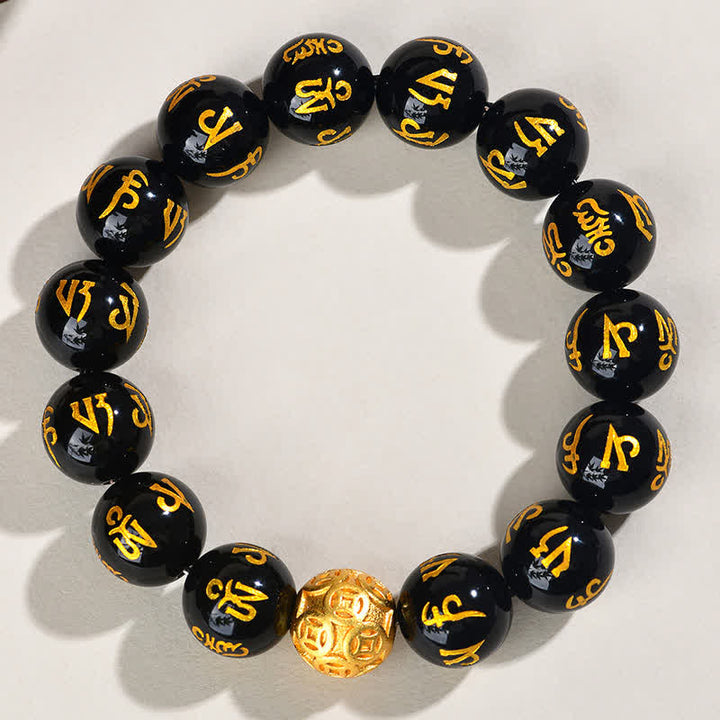 Buddha Stones Bransoletka siły Om Mani Padme Hum z czarnego obsydianu - image 10