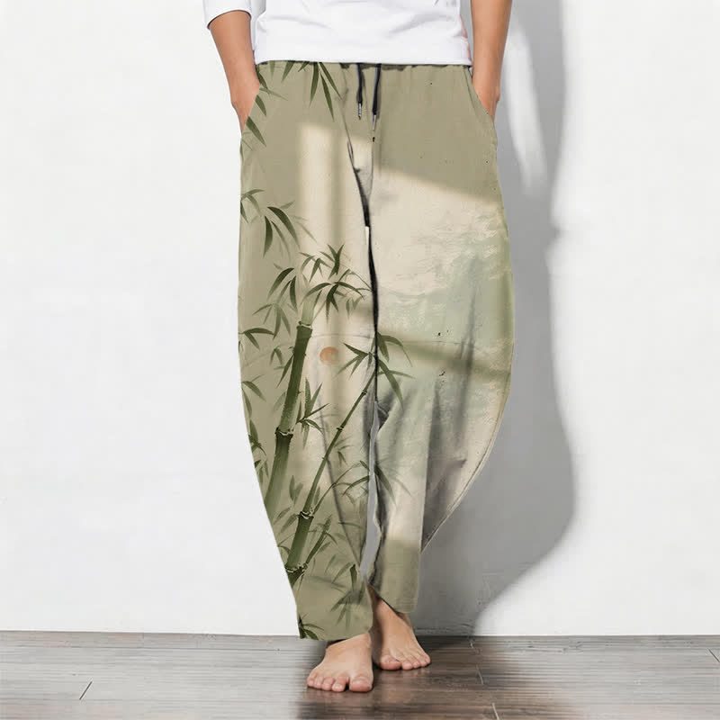 Buddha Stones Spodnie męskie zwężane, z kieszeniami, z nadrukiem w kolorze czystego bawełny i bambusa - Ciemny Khaki - US/UK/AU50, EU60 (5XL) - image 11