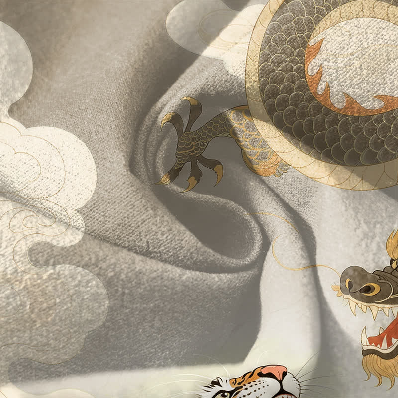 Buddha Stones Spodnie męskie zwężane z czystej bawełny z motywem tygrysa i smoka, ze ściągaczem i kieszeniami - image 6