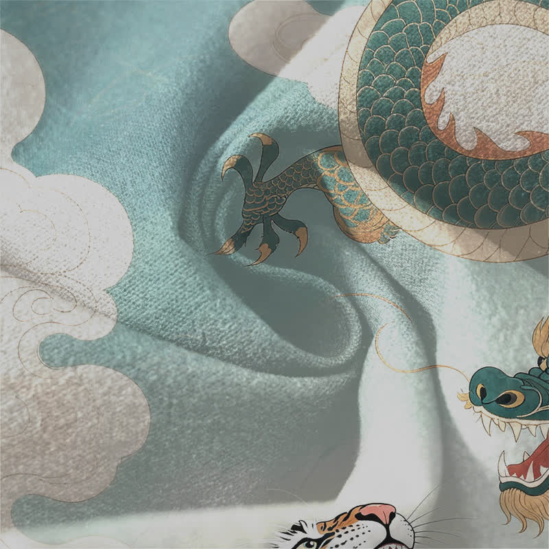 Buddha Stones Spodnie męskie zwężane z czystej bawełny z motywem tygrysa i smoka, ze ściągaczem i kieszeniami - image 13