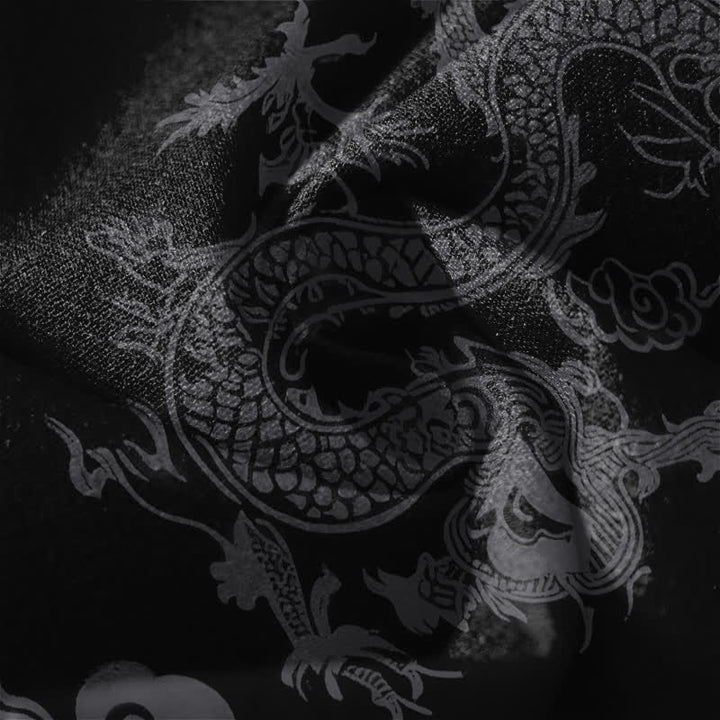 Buddha Stones Spodnie męskie zwężane z czystej bawełny z wzorem Dark Dragon Cloud i ściągaczem, z kieszeniami - image 6