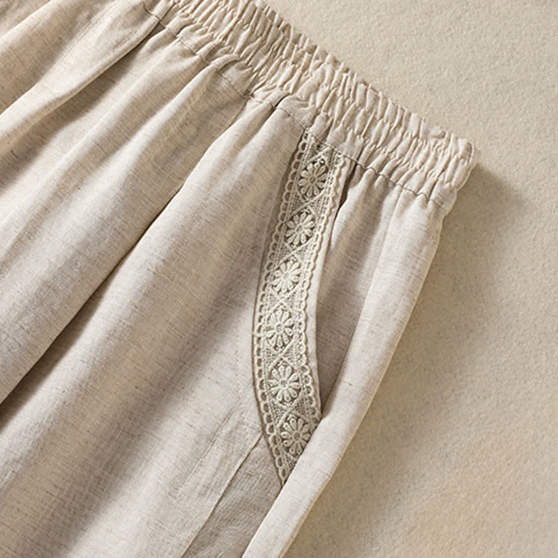 Buddha Stones Letnie, swobodne spodnie capri w stylu boho, proste, z kieszeniami, damskie - image 8
