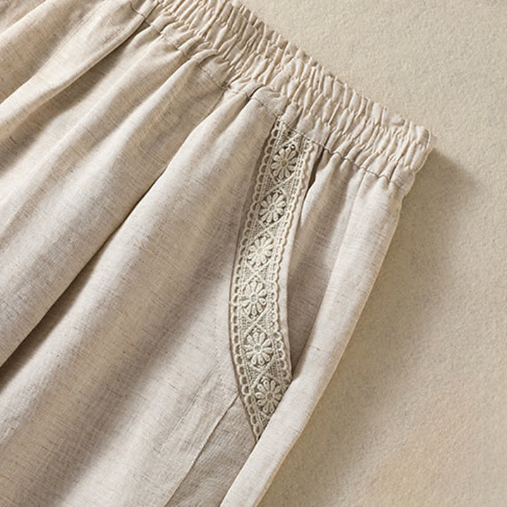 Buddha Stones Letnie, swobodne spodnie capri w stylu boho, proste, z kieszeniami, damskie - image 8
