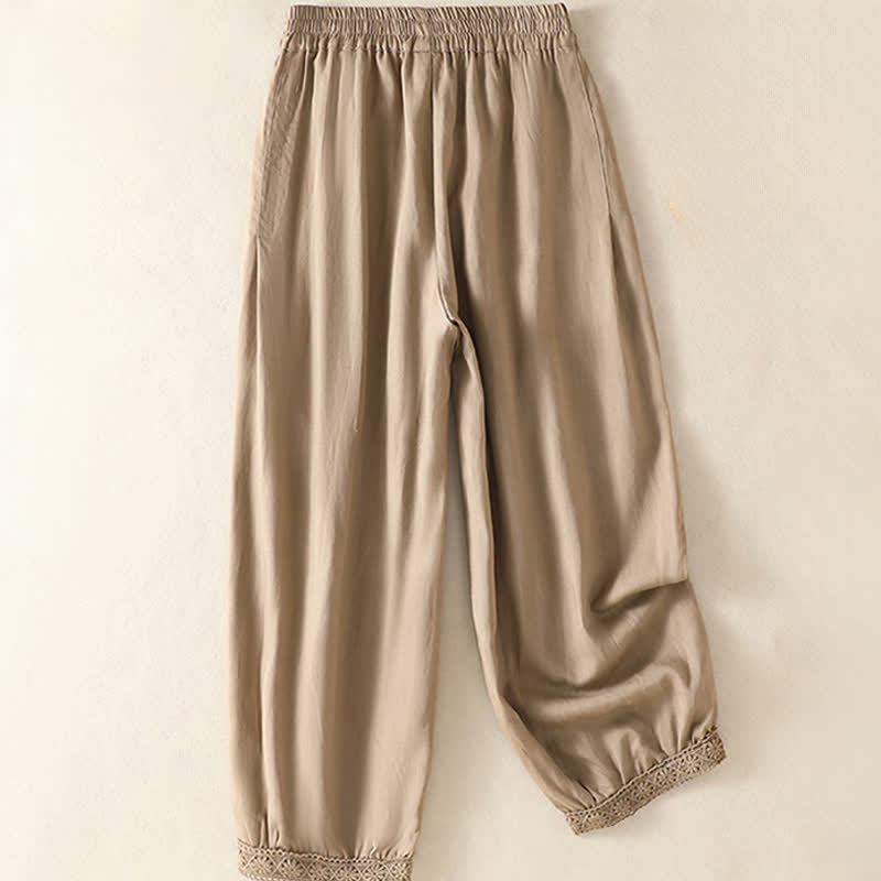 Buddha Stones Letnie, swobodne spodnie capri w stylu boho, proste, z kieszeniami, damskie - image 1