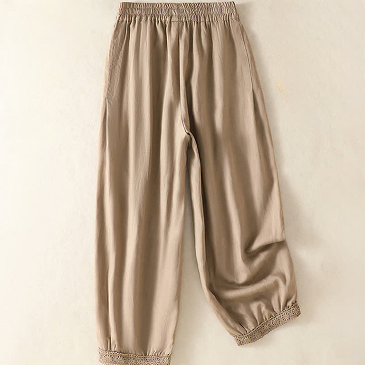 Buddha Stones Letnie, swobodne spodnie capri w stylu boho, proste, z kieszeniami, damskie - image 1
