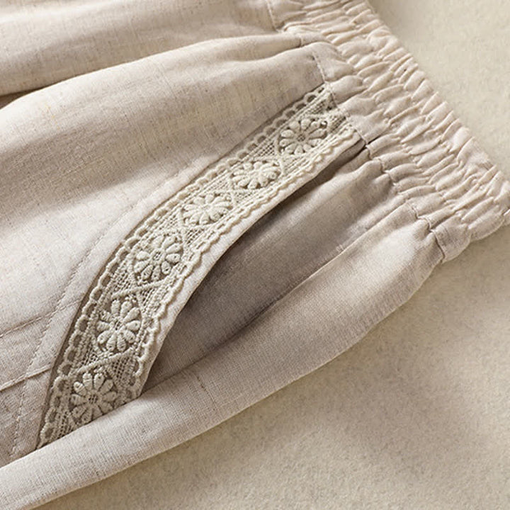 Buddha Stones Letnie, swobodne spodnie capri w stylu boho, proste, z kieszeniami, damskie - image 11