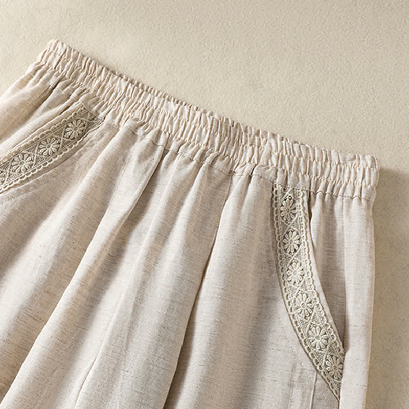 Buddha Stones Letnie, swobodne spodnie capri w stylu boho, proste, z kieszeniami, damskie - image 10