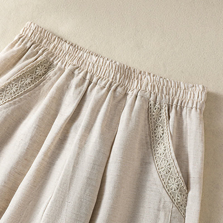 Buddha Stones Letnie, swobodne spodnie capri w stylu boho, proste, z kieszeniami, damskie - image 10