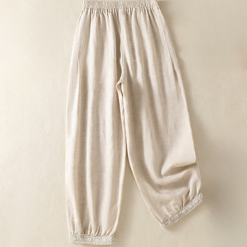 Buddha Stones Letnie, swobodne spodnie capri w stylu boho, proste, z kieszeniami, damskie - image 7