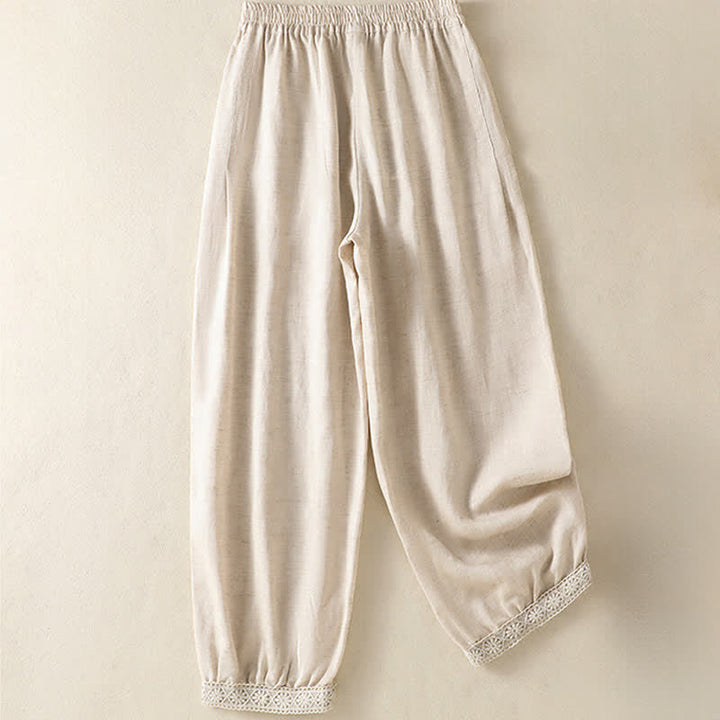 Buddha Stones Letnie, swobodne spodnie capri w stylu boho, proste, z kieszeniami, damskie - image 7