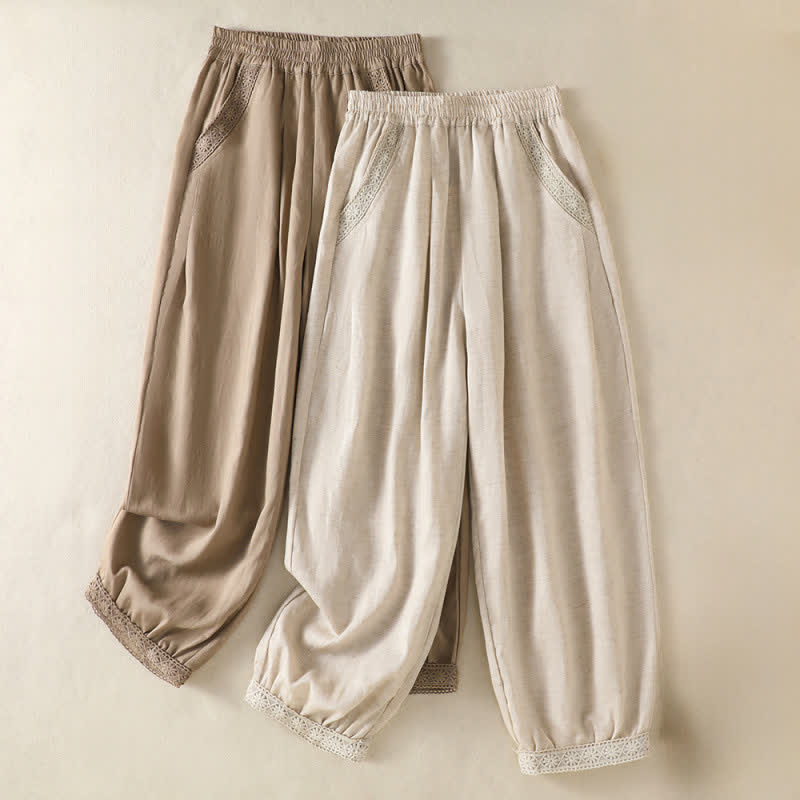 Buddha Stones Letnie, swobodne spodnie capri w stylu boho, proste, z kieszeniami, damskie - image 14