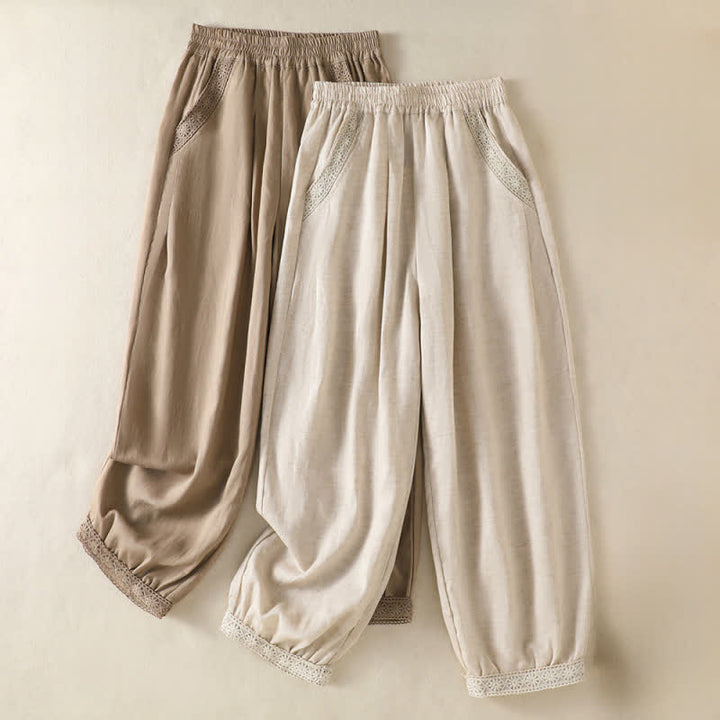 Buddha Stones Letnie, swobodne spodnie capri w stylu boho, proste, z kieszeniami, damskie - image 14