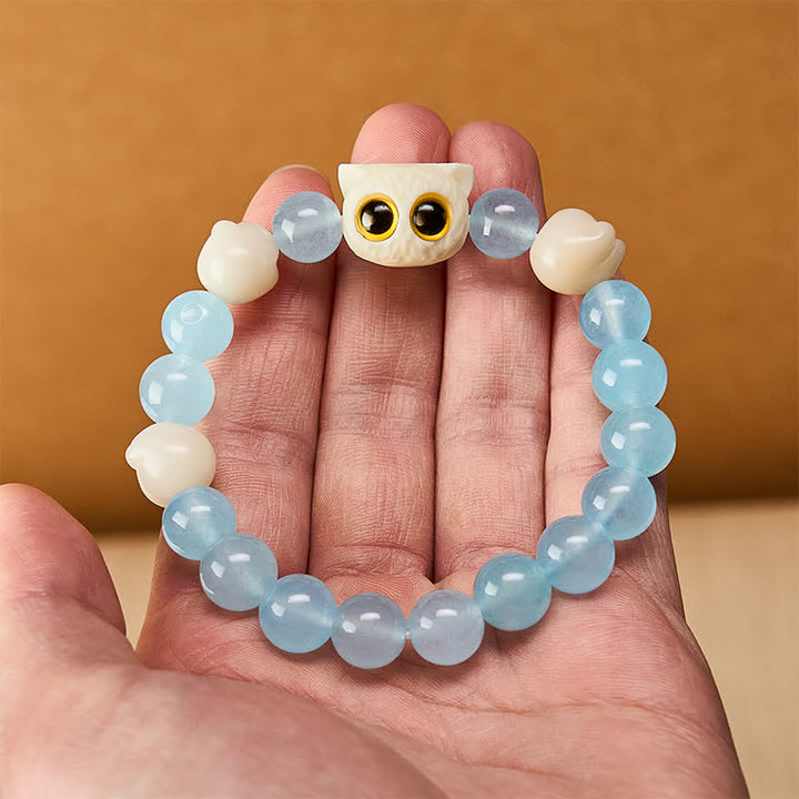Buddha Stones Bransoletka z koralików Purity z ręcznie rzeźbionego kota z niebieskiego chalcedonu - image 16