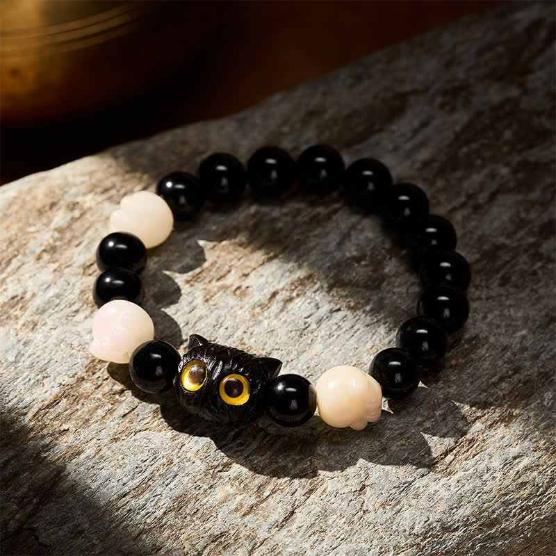 Buddha Stones Bransoletka z koralików uziemiających z czarnego obsydianu i żółtego oka - image 2