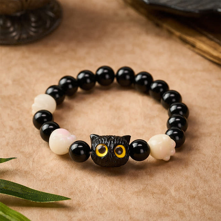 Buddha Stones Bransoletka z koralików uziemiających z czarnego obsydianu i żółtego oka - image 1