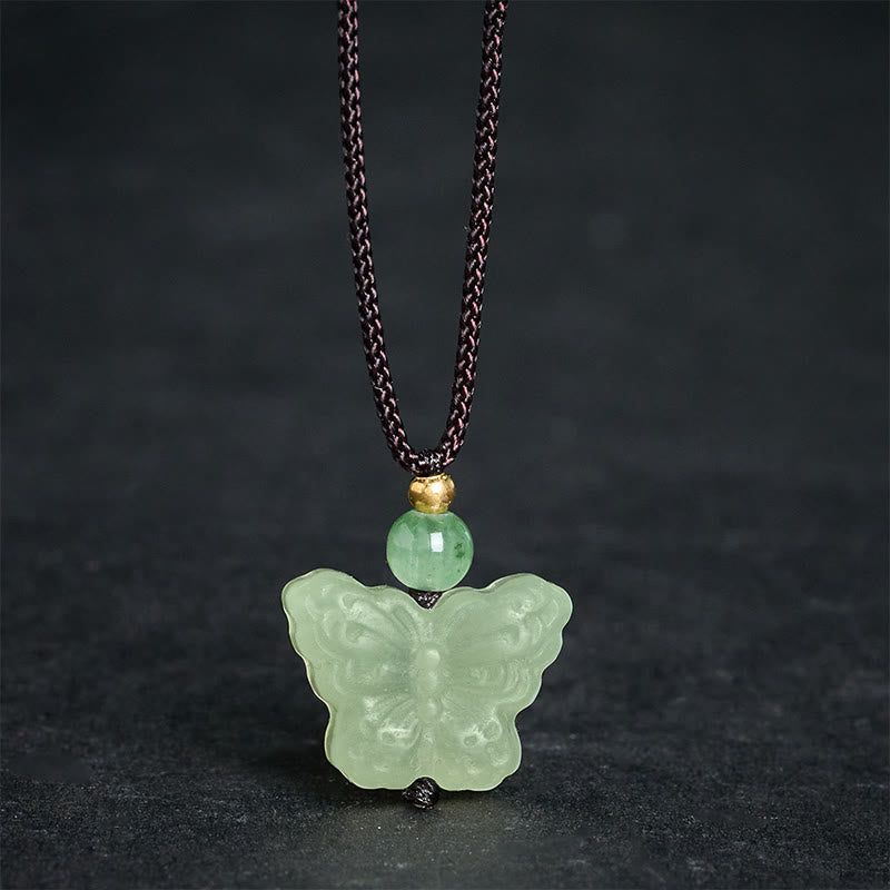 Buddha Stones Naszyjnik z jadeitu Xiuyan z ręcznie rzeźbionym motylem - Naturalny jadeit Xiuyan (kolor może się różnić) - image 0