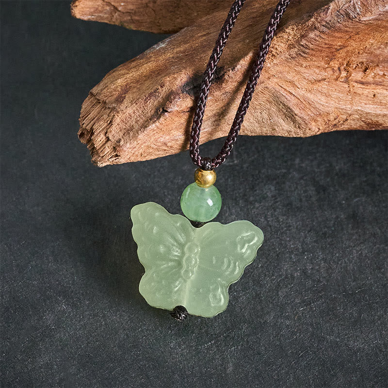 Buddha Stones Naszyjnik z jadeitu Xiuyan z ręcznie rzeźbionym motylem - image 3