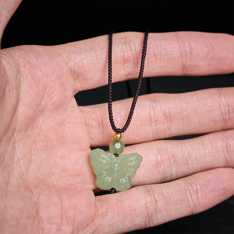 Buddha Stones Naszyjnik z jadeitu Xiuyan z ręcznie rzeźbionym motylem - image 7