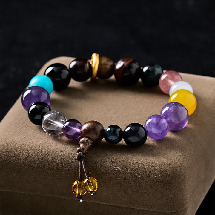 Buddha Stones 18 koralików z ametystowym tygrysim okiem w stylu tybetańskim - Ametyst (łagodzenie stresu ♥ intuicja) - image 0