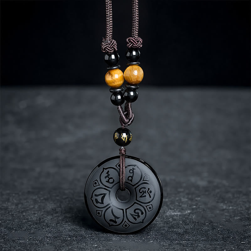 Buddha Stones Naszyjnik pleciony z grawerowaną klamrą ochronną z czarnego obsydianu - image 15