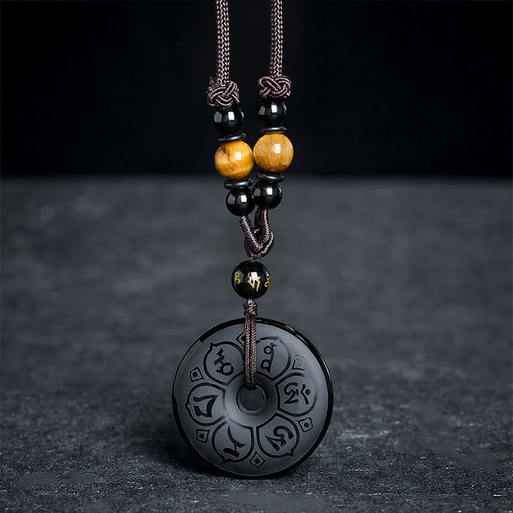 Buddha Stones Naszyjnik pleciony z grawerowaną klamrą ochronną z czarnego obsydianu - image 15