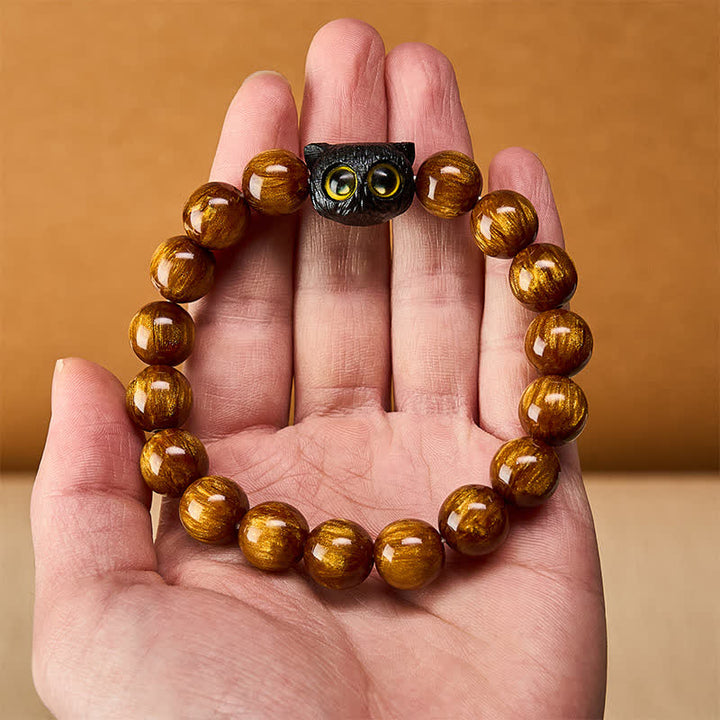 Buddha Stones Bransoletka z kotem i koralikami z żywicy hebanowej w kolorze żółtym - image 13