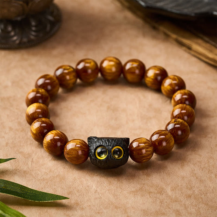 Buddha Stones Bransoletka z kotem i koralikami z żywicy hebanowej w kolorze żółtym - image 10