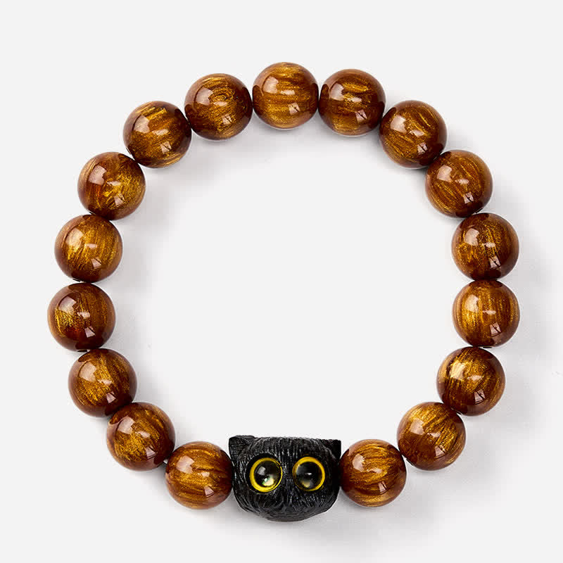 Buddha Stones Bransoletka z kotem i koralikami z żywicy hebanowej w kolorze żółtym - image 14
