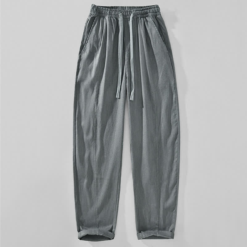Buddha Stones Wiosenne letnie, swobodne, minimalistyczne spodnie męskie ze ściągaczem i solidnymi nogawkami do kostek. Spodnie zwężane z kieszeniami. - LightSlateGray - US/UK/AU44， EU54 (4XL) - image 0